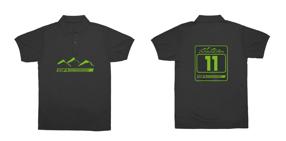 Schnitzelalm Racing Poloshirt, Vorder- und Rückseite