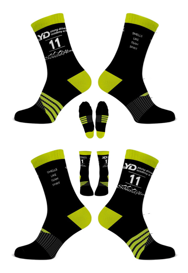 Schnitzelalm Racing Sportsocken, schwarz mit neongrünen Akzenten