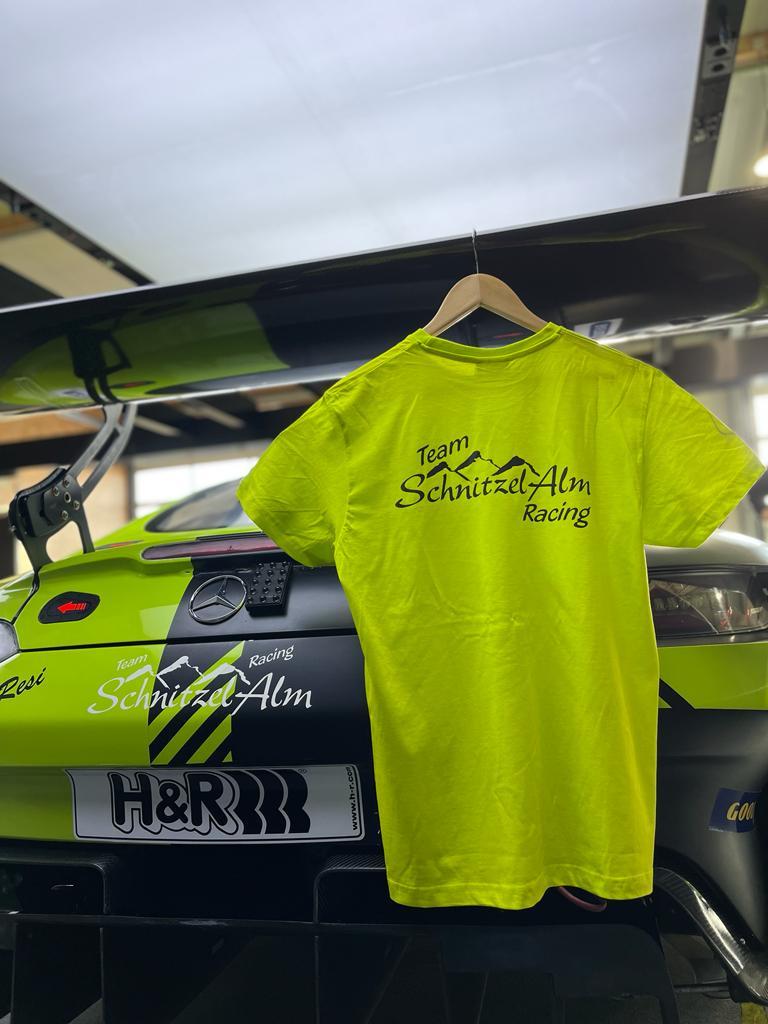 Schnitzelalm Racing T-Shirt neongelb, Rückseite